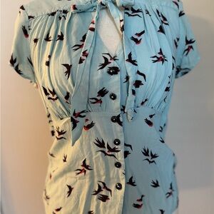 RockSteady Light Blue Bird Print Blouse